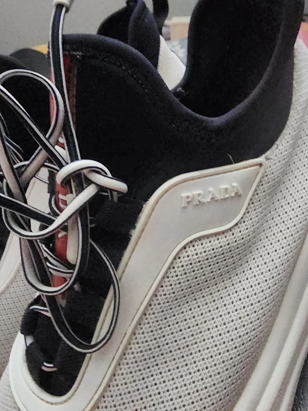 Prada White Black and Red Slip-On Athletic Sneakers